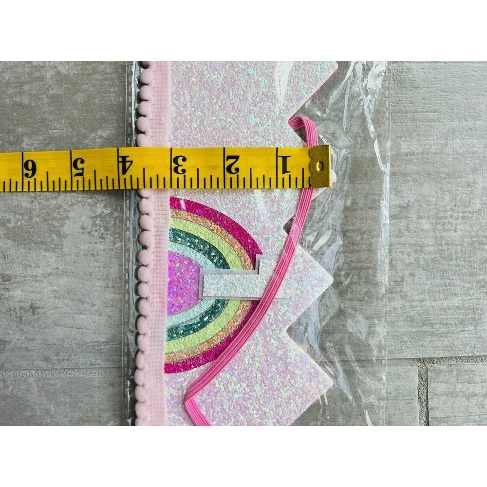 Baby Girl 1st First Birthday Felt Rainbow Glitter Crown Princess Unicorn Party